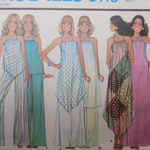 May include: Vintage McCall's 5110 sewing pattern for misses' dresses, tunics, tops, and pants. The pattern features various halter-style designs in different colors and patterns. The pattern is marked "SMALL" and includes the price.