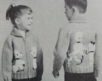 Vintage Children's Poodle Cardigan Knitting Pattern - Mary Maxim #1437
