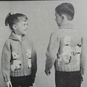 Vintage Children&#39;s Cardigans Knitting Patterns - Poodles Dogs!! Sizes: 4 and 6 years.  Mary Maxim #1437.