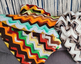 Manta afgana de ganchillo vintage con estampado de espiga, hecha a mano, estilo años 60.