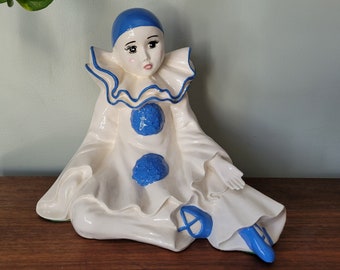 ヴィンテージ ピエロ 置物 陶器製 白と青の像 日本製 コレクターズ