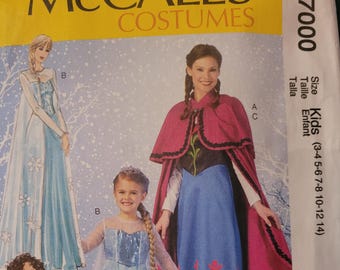 Vintage Children's Frozen Costume Sewing Pattern: Elsa, Anna - McCall's M7000 (Sizes 3-14)