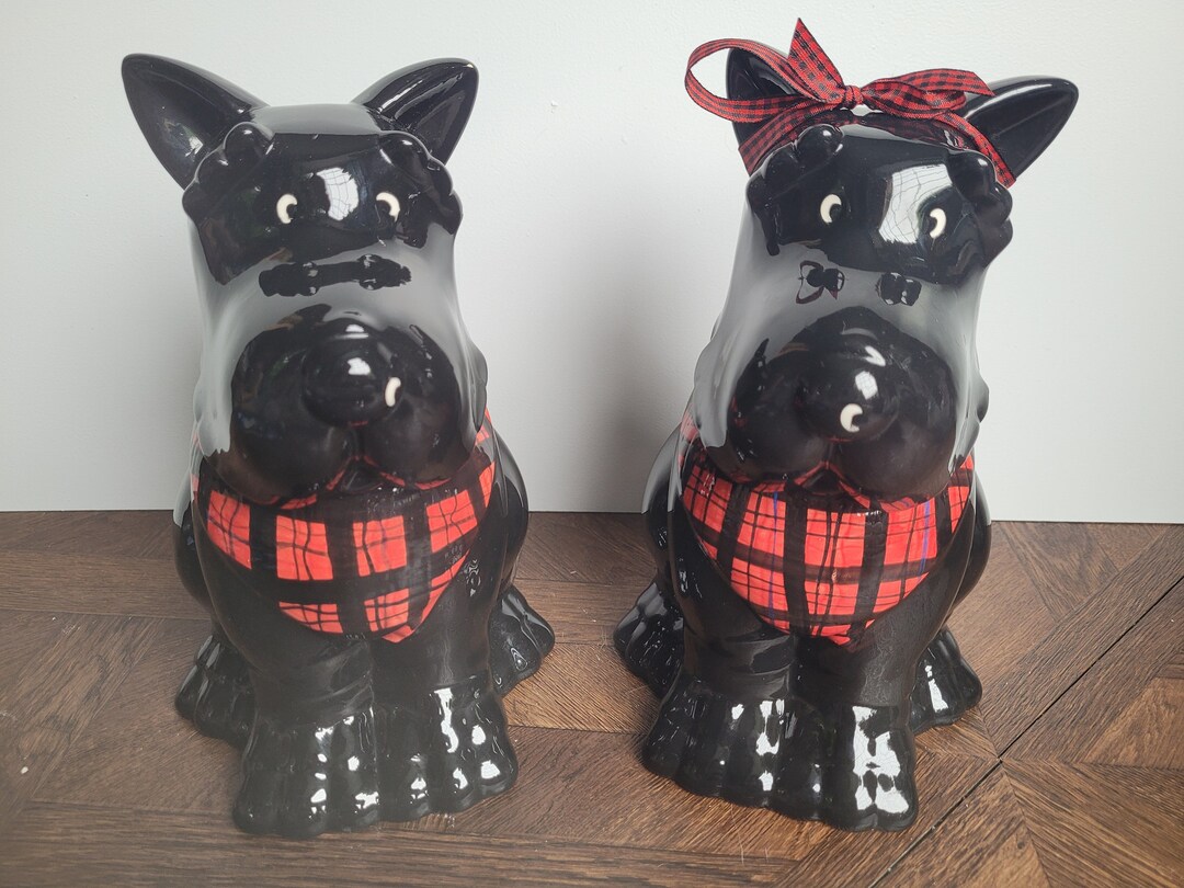 Vintage Black Scottish Terrier Dog Cookie Jars With Red and Etsy