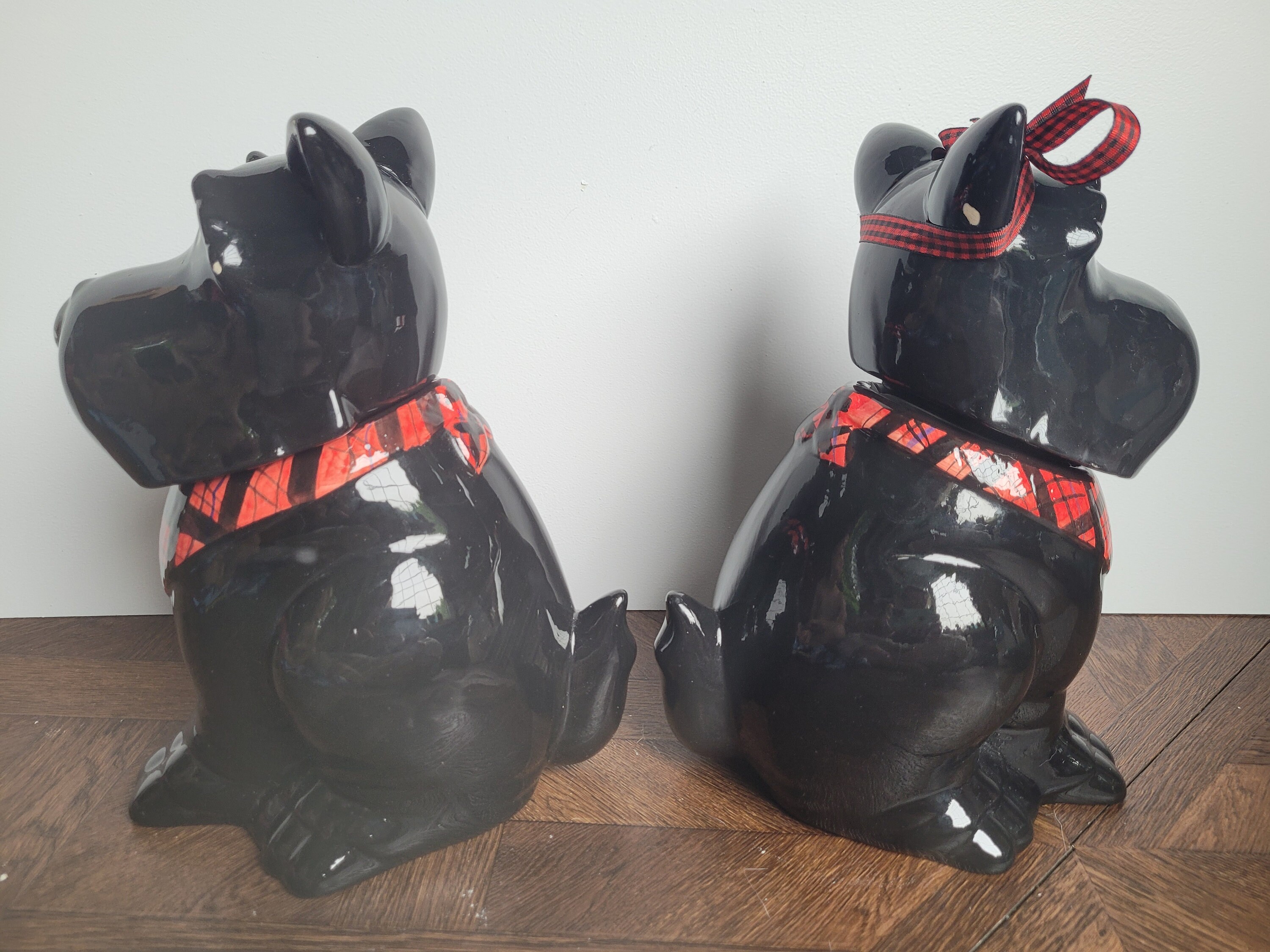Vintage Black Scottish Terrier Dog Cookie Jars With Red and Etsy
