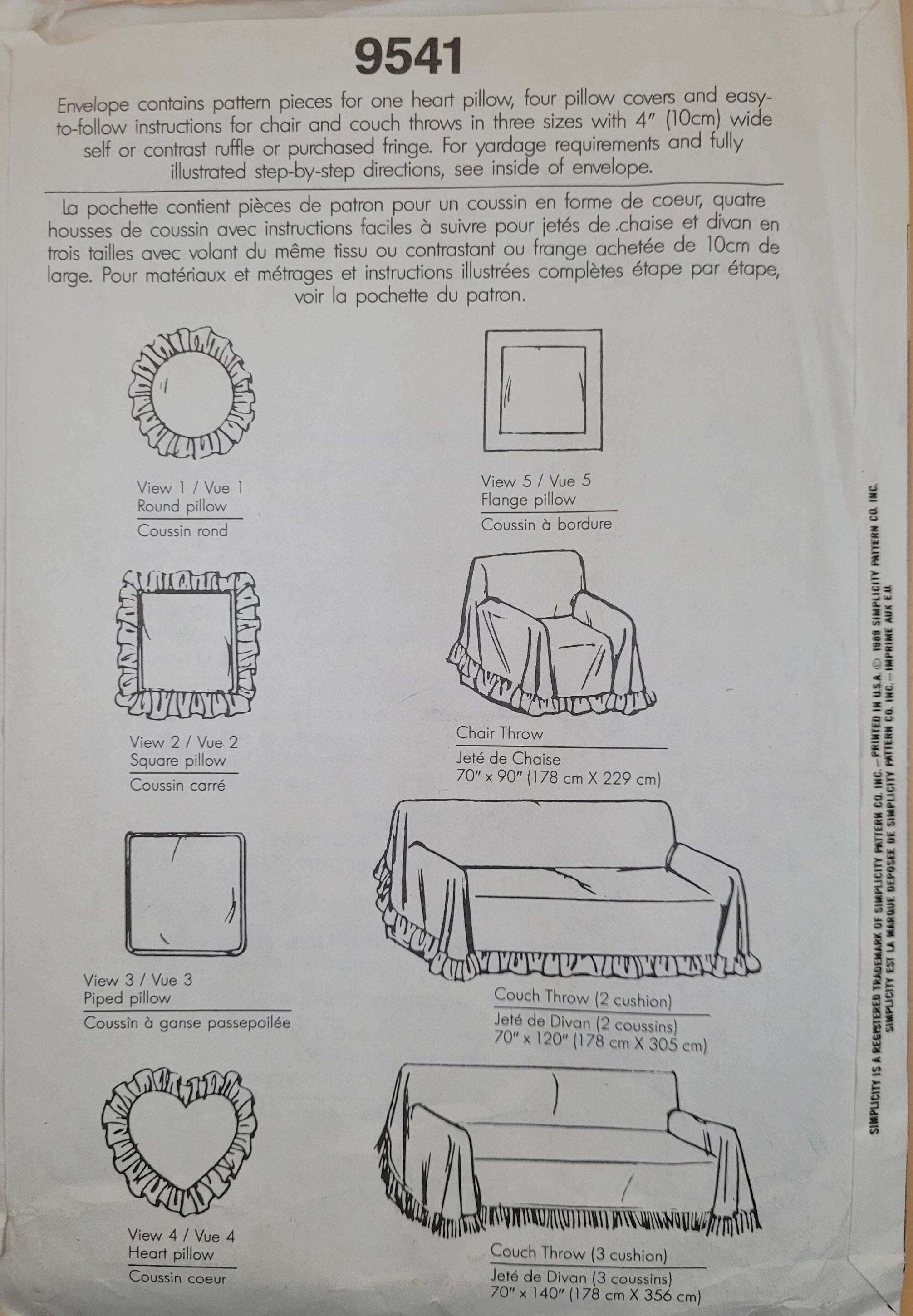 クラフト Vintage 80s Simplicity Throw Cover & Pillow Sewing Pattern 9541