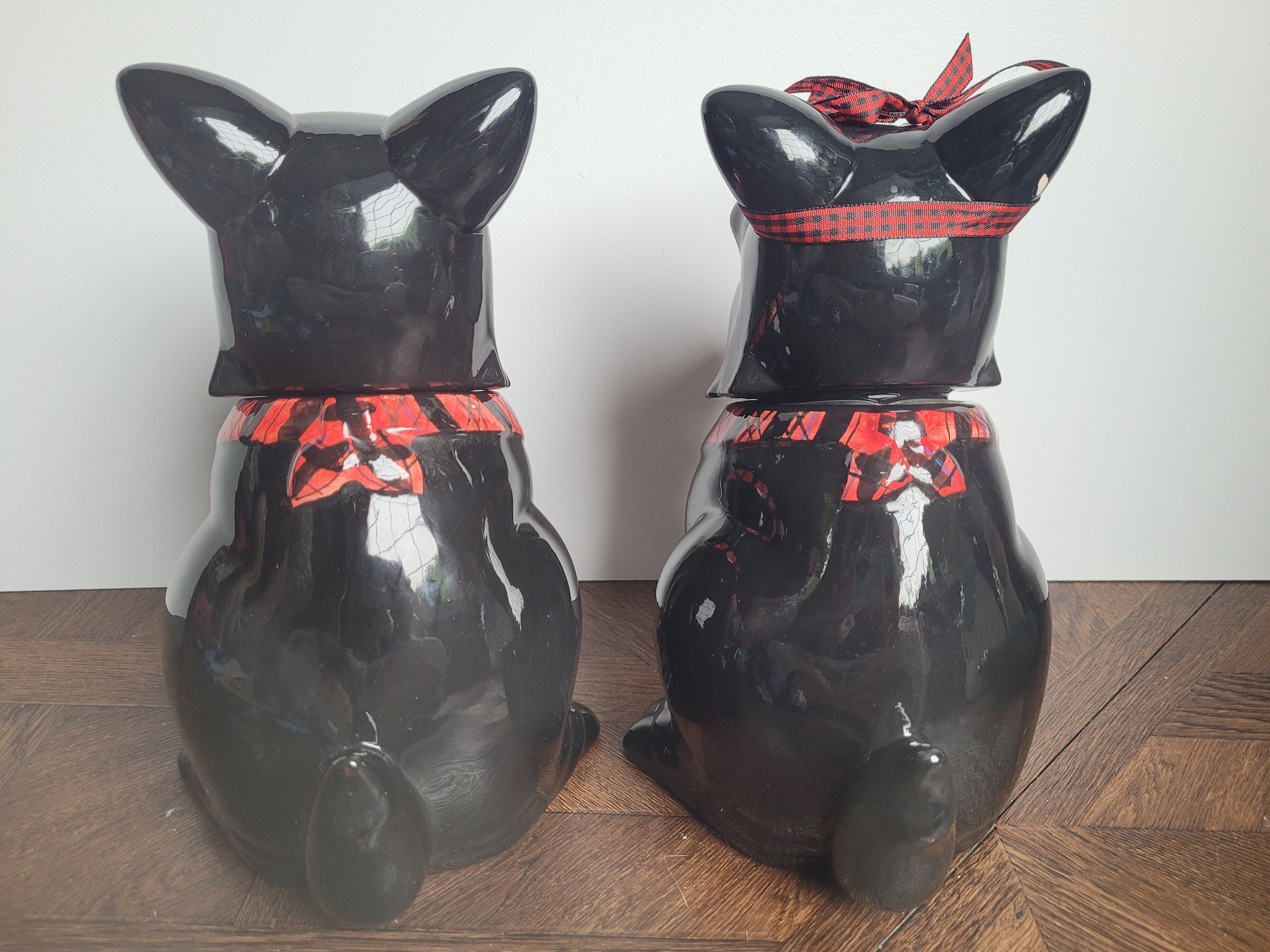 Vintage Black Scottish Terrier Dog Cookie Jars With Red and Etsy