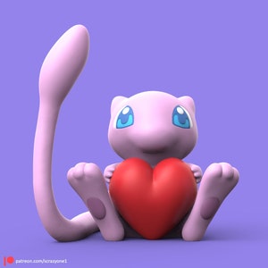 Mew Pokemon holding a heart 3D model 3D printable