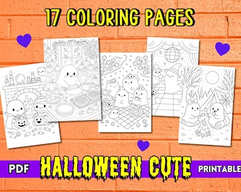 Kawaii Halloween Coloring Pages Pack | Cute Spooky Coloring Sheets | Digital Download for Kids & Adults | Fun Kawaii Style Printables