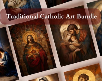 Traditional Catholic Art Bundle, Virgin Mary, Holy Family, Holy family art, Catholic home decor, Virgin Mary artwork, Jesus art