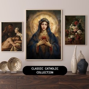Affiche du Cœur Immaculé de la Vierge Marie Art de la Vierge Marie, art de style Renaissance, art catholique traditionnel, affiche de Marie mère de Dieu