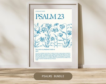 Modern Christian Art Bundle, 9 Psalms Posters, Digital Files, Aesthetic, Modern catholic home, Psalm poster bundle, Baptism Gift, Psalm 23