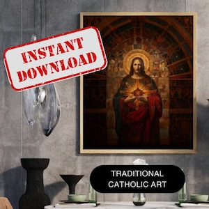Sacred Heart of Jesus, Traditional Catholic art, Renaissance art, Catholic art, Traditional Christian art, digital download