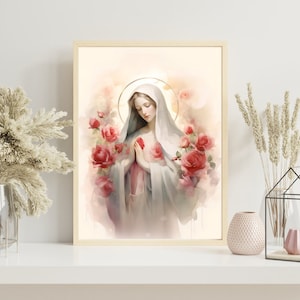 Blessed Virgin Mary Watercolor Poster, Mary Mother of God Poster,Catholic Art, blessed Virgin Art,  Mother Mary poster, Catholic home