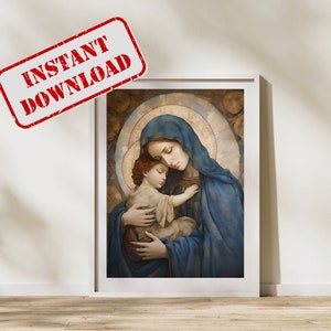 Madonna and Child Watercolor Art Print: Blessed Virgin Mary (Digital Download)