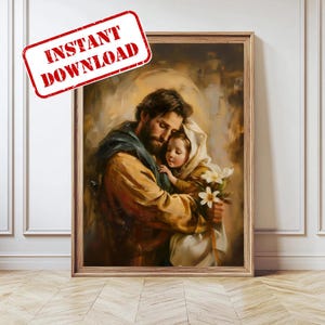 Kunstafdruk Sint-Jozef en kindje Jezus: katholiek interieur (digitale download)