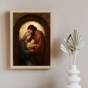 Traditional Catholic art, holy family, renaissance art print, holy family art, Mary Joseph and baby Jesus, Christian art, Nativity Scene