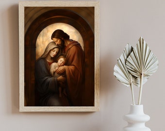 Traditional Catholic art, holy family, renaissance art print, holy family art, Mary Joseph and baby Jesus, Christian art, Nativity Scene