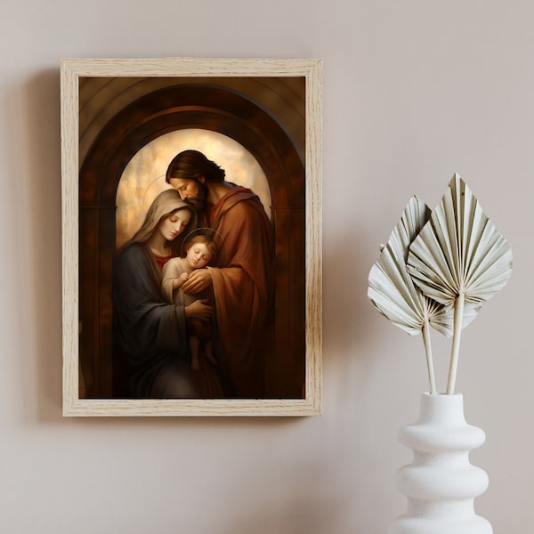 Traditional Catholic art, holy family, renaissance art print, holy family art, Mary Joseph and baby Jesus, Christian art, Nativity Scene