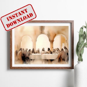 Traditional Catholic art, The Last Supper, Modern the Last Supper, Last Supper watercolor, modern bible art, Christian art prints