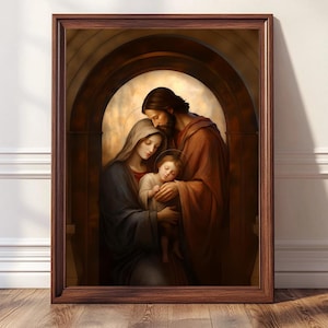 Holy Family wall art, Framed Catholic art, Nativity Scene, Christian art, Catholic gift, Christian gift, Catholic print, Holy family art
