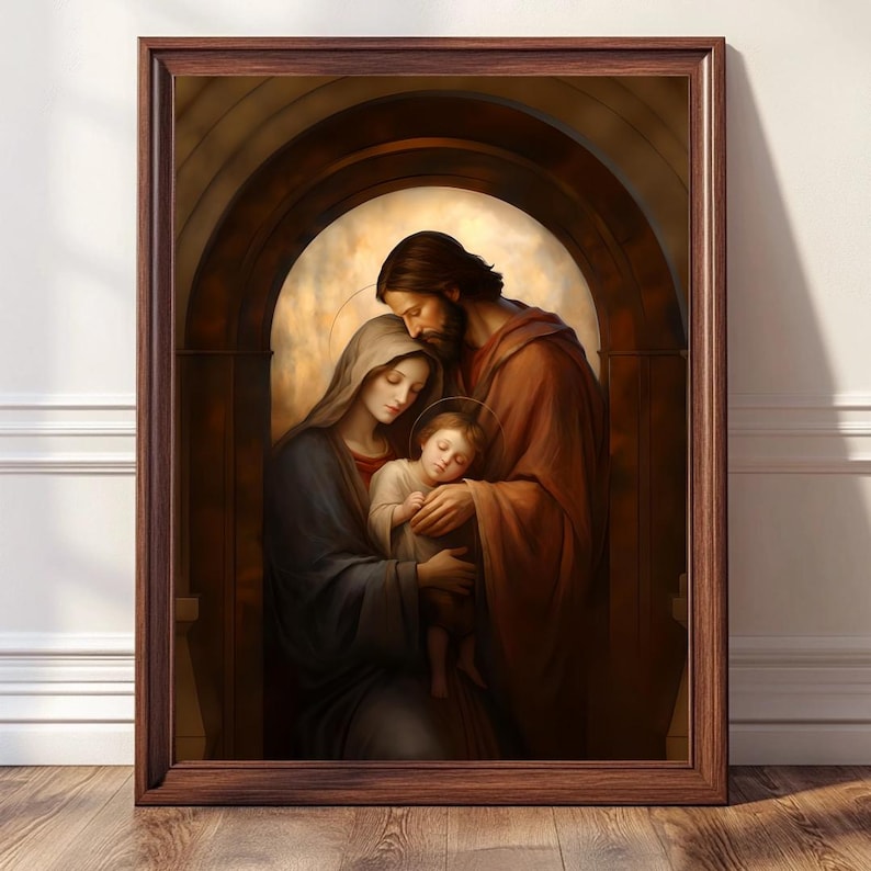 Holy Family wall art, Framed Catholic art, Nativity Scene, Christian art, Catholic gift, Christian gift, Catholic print, Holy family art