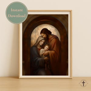 Holy Family Art Print, Traditional Renaissance Christian Art, Catholic art, Holy family, Christian home, Nativity scene