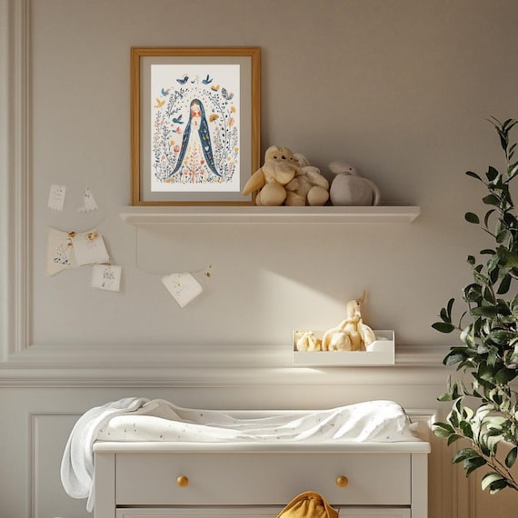 Boho Virgin Mary Print, Catholic Nursery Art, Baptism Gift - Etsy