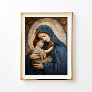 Santísima Virgen María con el niño, Virgen con el Niño, Póster de María Madre de Dios, Arte de acuarela católica, María y el Niño Jesús, Niño Jesús