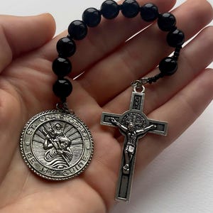 Rosario da viaggio di San Benedetto e San Cristoforo, Rosario a una decina, Rosario tascabile, Medaglia di San Cristoforo, Immagine di preghiera di San Benedetto