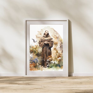 St. Francis of Assisi Watercolor Art, Digital Download, Modern Catholic Home Decor, St Francis Art, Sacrament gift for boy