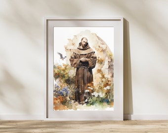 St. Francis of Assisi Watercolor Art Print: Catholic Home Decor (Digital Download)
