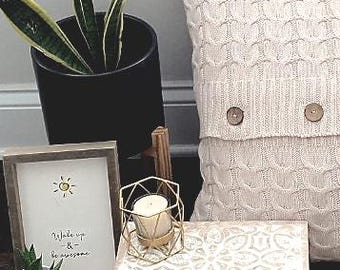 Beige Knit Throw Pillow Cover with Buttons | Cozy Farmhouse Cushion Cover | Soft Neutral Decorative Accent Pillow