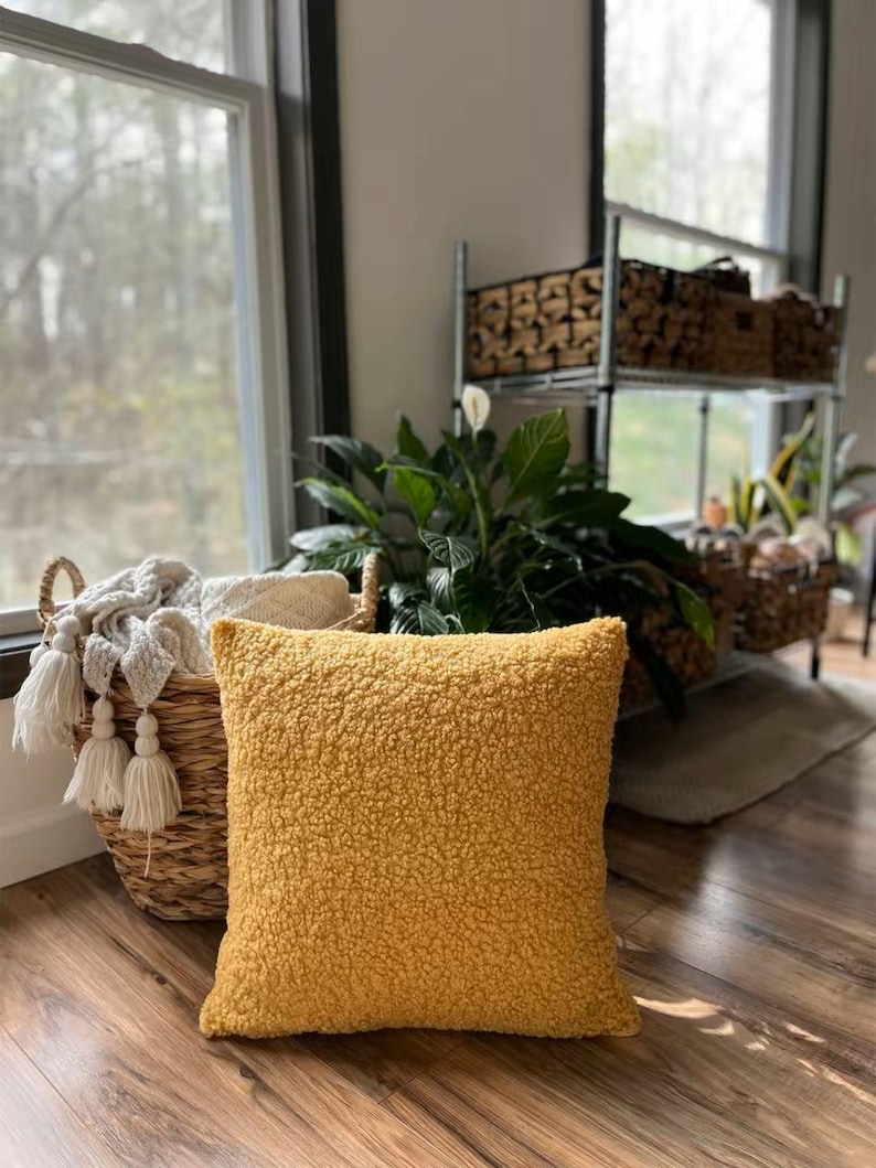 Teddy Bouclé Throw Pillow Cover | Cozy Plush Cushion for Bed, Sofa & Couch | Warm Minimal Home Decor | 18x18 inches image 2