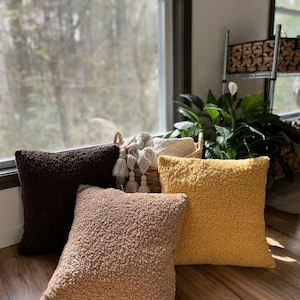 Teddy Bouclé Throw Pillow Cover | Cozy Plush Cushion for Bed, Sofa & Couch | Warm Minimal Home Decor | 18x18 inches image 1