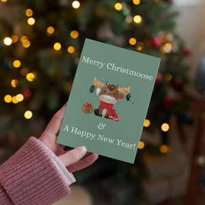 Christmas card bundle | Merry Christmoose | 4 cute cards in green and white | Instant Download