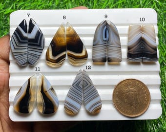 Cabujones de ágata negra bandeada, de calidad superior, naturales y sueltos, ideales para la fabricación de pendientes.