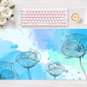 Schreibtischunterlage Aquarell Blau, Mauspad, Mausmatte, Extra Groß, Laptop Matte, Gaming Einrichtung, Trendiger Arbeitsplatz, Schreibtisch Accessoire Dekor, erweitert