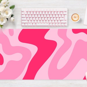 Bureauonderlegger Pink Wave, muismat, muismat, extra groot, laptopmat, gamingopstelling, trendy werkruimte, decor bureauaccessoire
