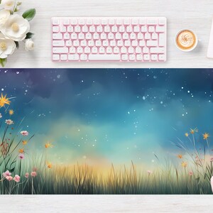 Desk pad Flower Watercolor Nature Night, Mouse pad, Mouse mat, Extra Large, Laptop Mat, Gaming Setup, Trendy Workspace, Desk Accessory Decor