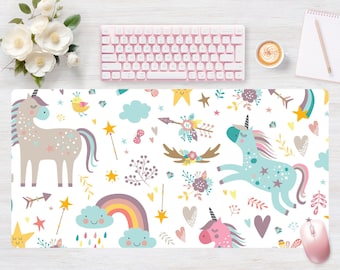 Tapis de bureau Unicorn Magic, Tapis de souris, Tapis de souris, Extra Large, Tapis d’ordinateur portable, Configuration de jeu, Espace de travail tendance, Décor d’accessoires de bureau