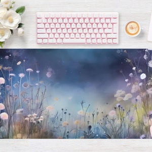 Desk pad Flower Watercolor Nature Night, Mouse pad, Mouse mat, Extra Large, Laptop Mat, Gaming Setup, Trendy Workspace, Desk Accessory Decor