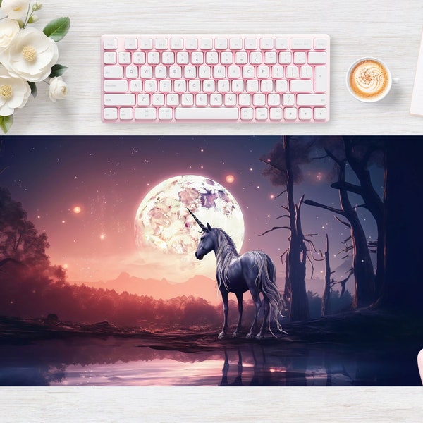 Desk pad Unicorn Horse Forest Fantasy, Mouse pad, Mouse mat, Extra Large, Laptop Mat, Gaming Setup, Trendy Workspace, Desk Accessory Decor