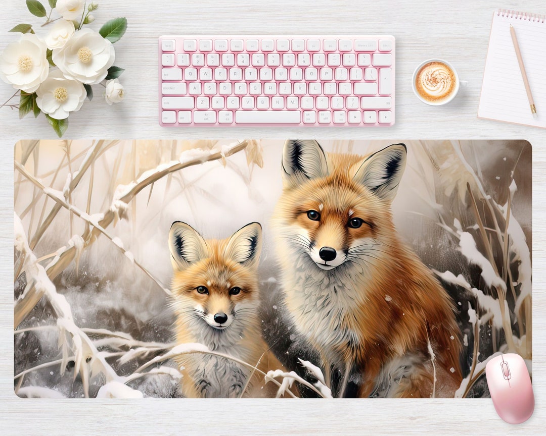 Desk Pad Fox Mom Baby Watercolor Mouse Pad Mouse Mat Extra Etsy