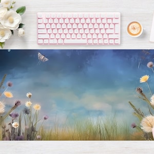 Desk pad Flower Watercolor Nature, Mouse pad, Mouse mat, Extra Large, Laptop Mat, Gaming Setup, Trendy Workspace, Desk Accessory Decor