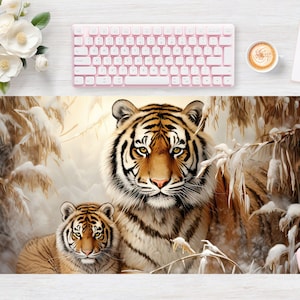 Desk pad Tiger Animal Mom Baby Feline, Mouse pad, Mouse mat, Extra Large, Laptop Mat, Gaming Setup, Trendy Workspace, Desk Accessory Decor