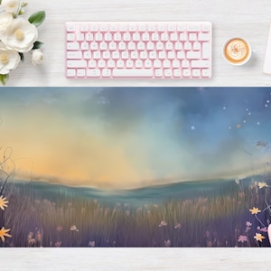 Desk pad Flower Watercolor Nature Night, Mouse pad, Mouse mat, Extra Large, Laptop Mat, Gaming Setup, Trendy Workspace, Desk Accessory Decor