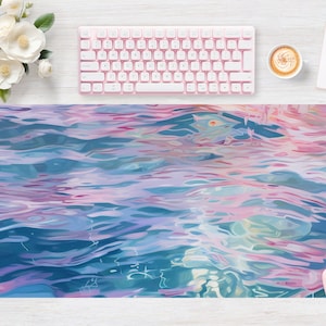 Alfombrilla de escritorio con diseño de olas de acuarela y orilla del mar, alfombrilla para ratón, extragrande, para portátil, para juegos, para un espacio de trabajo moderno, para decorar el escritorio.