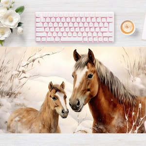 Desk pad Horse Mom Baby Watercolor, Mouse pad, Mouse mat, Extra Large, Laptop Mat, Gaming Setup, Trendy Workspace, Desk Accessory Decor