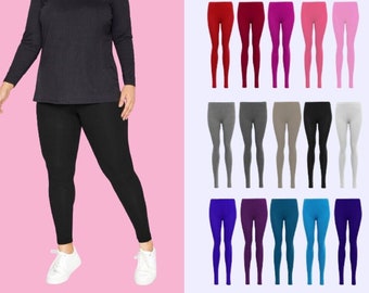 Ladies plain leggings new viscose full length womans leggings size 8-26