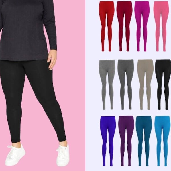 Ladies plain leggings new viscose full length womans leggings size 8-26